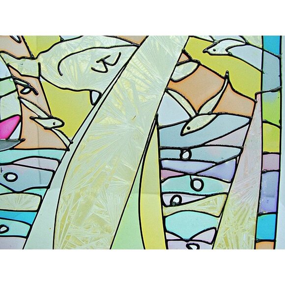 Vintage Acrylic Nautical Sailboat Water Scene Window Suncatcher Pastels 10x6" - Picture 6 of 6